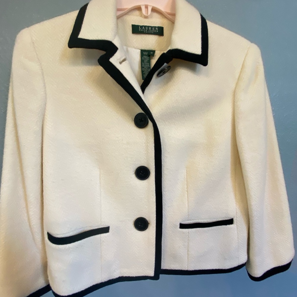Lauren wool winter white/black trim cropped jacket